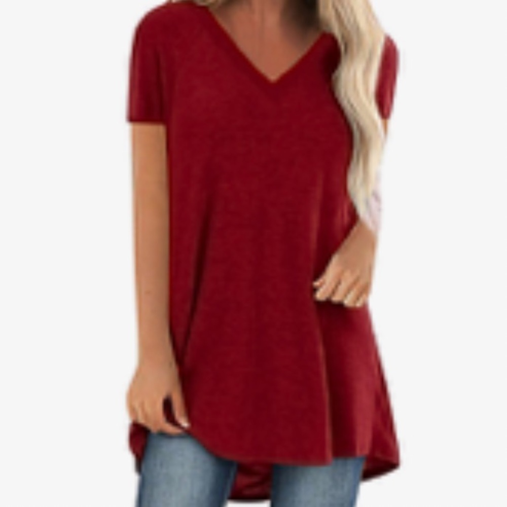 Blouse V- neck NWOT long and drapes well. Lightweight rich color